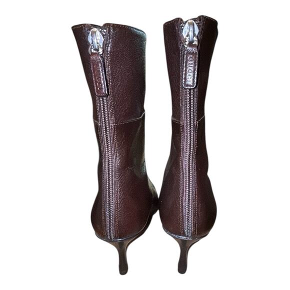 NIB-GUCCI Womens Classic Stiletto Mid High Heels Leather Boots 9.5 B Dark Wood - Picture 4 of 8